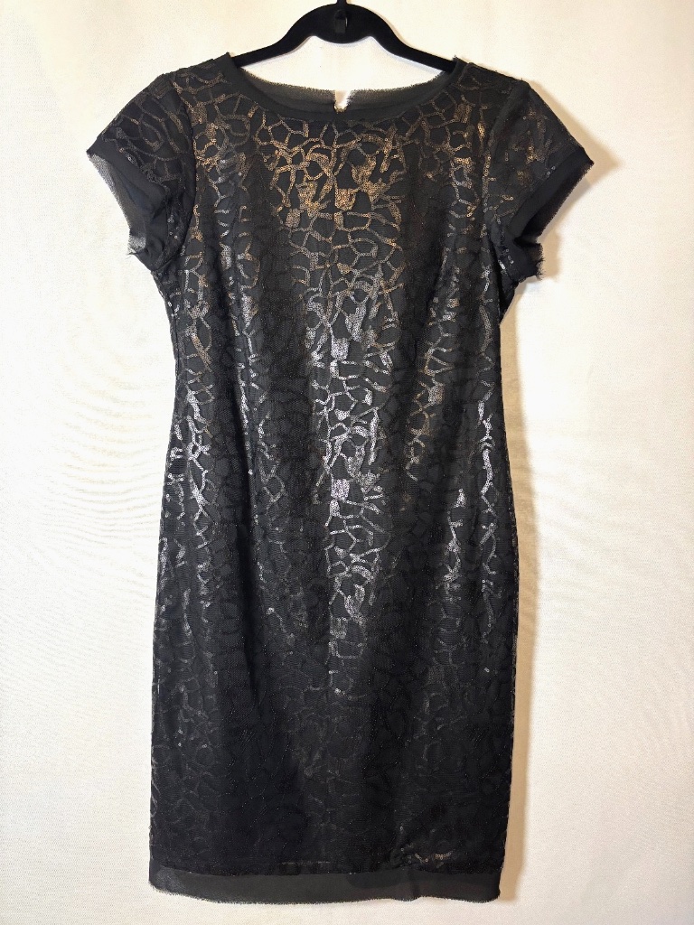 Vince Camuto Black Sequin Embellished Sheath Cocktail Dress Size 4
